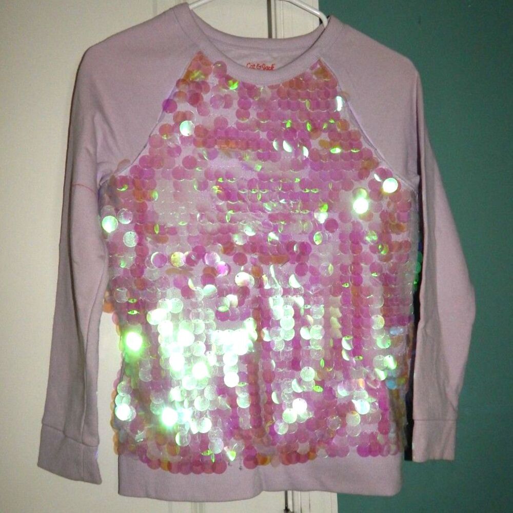 CAT & JACK girls large 10/12 light purple iridescent sequin thin sweatshirt